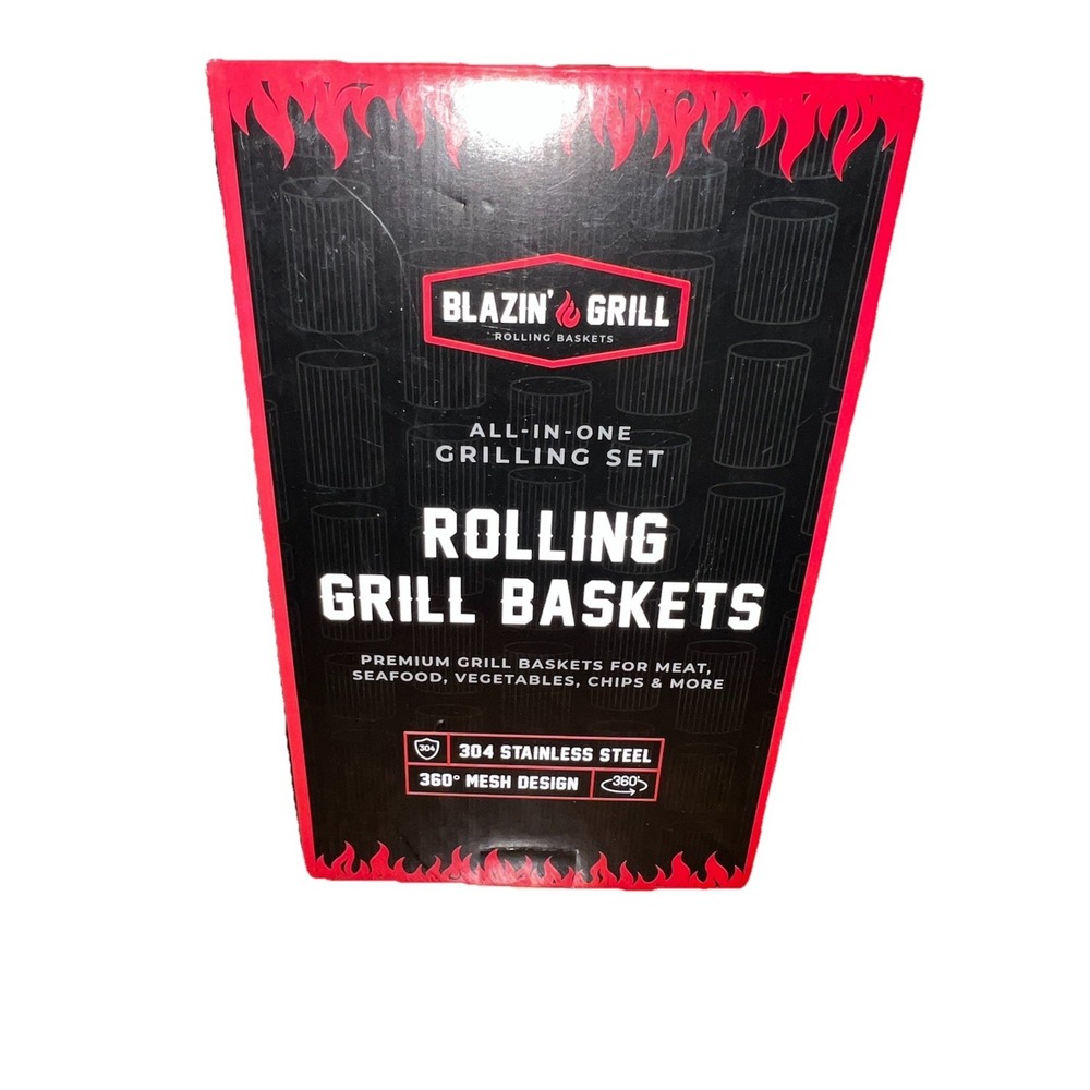 Blazin' Grill Rolling Grill Baskets Set 304 Stainless Steel BBQ Mesh New